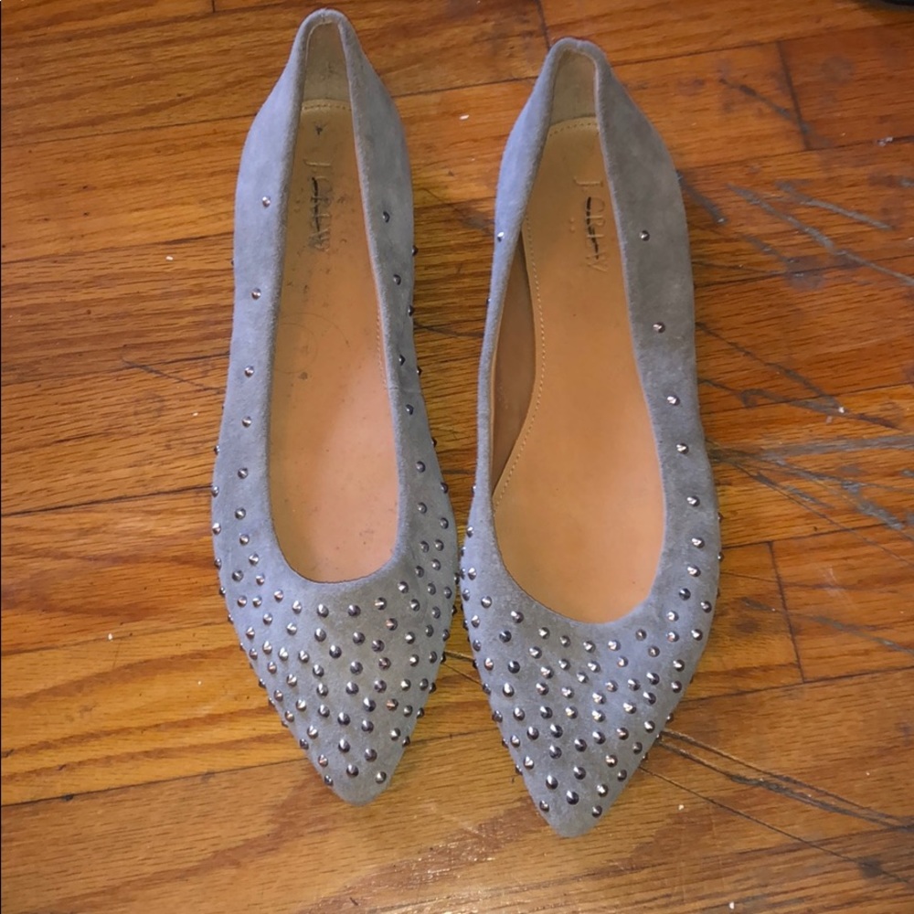 J crew ballet flats grey with silver spikes
